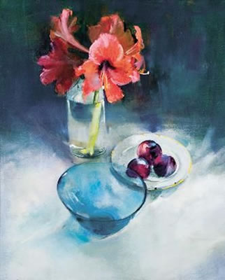 STILL LIFE WITH AMARYLLIS AND PLUMS