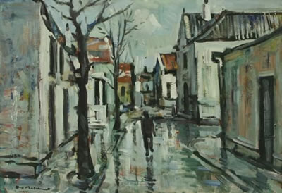 LONE FIGURE ON A RAINY DAY