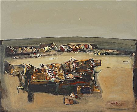 ABSTRACT LANDSCAPE WITH CRESENT MOON