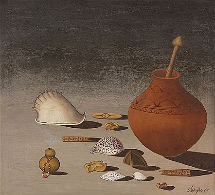 STILL LIFE WITH CLAY POT AND CEREMONIAL OBJECTS