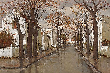 STREET SCENE AFTER THE RAIN by Charles Van Der Merwe - Auction record, sale price, and art valuation. Compare with similar artists and explore comparable artworks.