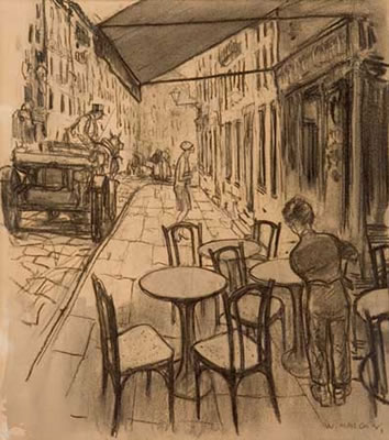 City Scene along a Sidewalk