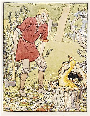 "When it fell, there among its roots sat a goose, with feathers of pure gold." by Leonard Leslie Brooke - Auction record, sale price, and art valuation. Compare with similar artists and explore comparable artworks.