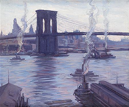 Brooklyn Bridge, New York, from the Brooklyn Docks.