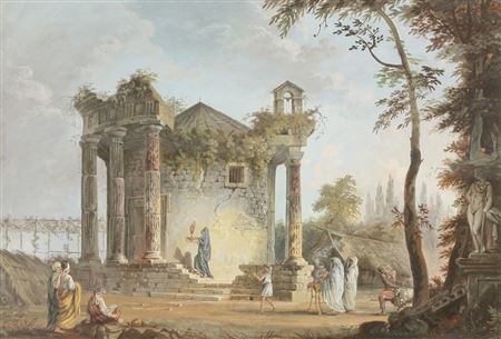 TEMPLE RUINE AVEC UN PROCESSION DE SACRIFICE by Michel Vincent Brandoin - Auction record, sale price, and art valuation. Compare with similar artists and explore comparable artworks.