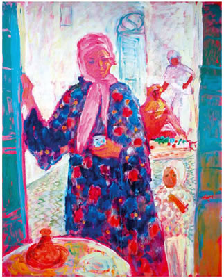 Femme au foulard rose