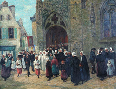 Sortie de messe en Bretagne, Pont Croix by Léon Bellemont - Auction record, sale price, and art valuation. Compare with similar artists and explore comparable artworks.