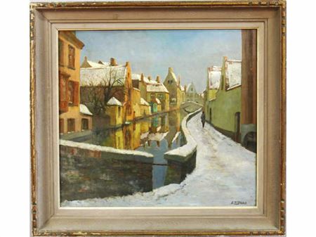 Bruges, canal sous la neige