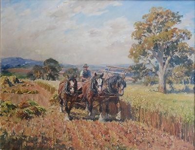 Heavy Horses Pulling Reaper