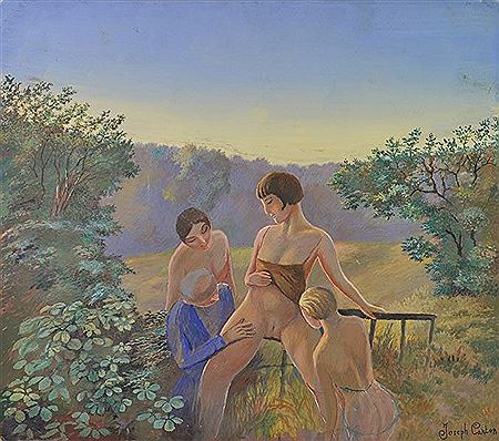 JEUNES FILLES ET PAYSAN EN CAMPAGNE