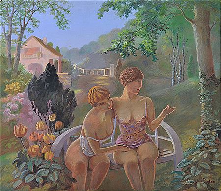 DEUX JEUNES FILLES SUR UN BANC