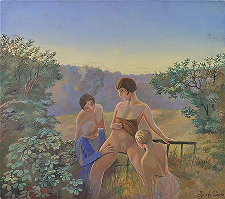 JEUNES FILLES ET PAYSAN EN CAMPAGNE