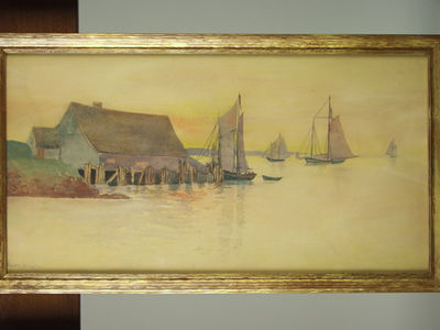 Gloucester Coastal Scene with Fish Shacks and Schooners