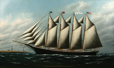 MASTED SCHOONER 'ELLEN LITTLE' UNDER SAIL by Solon Badger - Auction record, sale price, and art valuation. Compare with similar artists and explore comparable artworks.