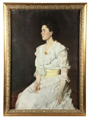 Three-Quarter Length Portrait of Brunette Haired Woman in Gauze Summer Dress