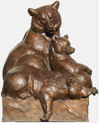 Monumental bronze garden sculpture of a family of bears
