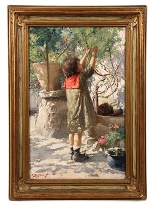 Girl in Courtyard Garden