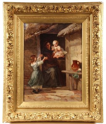Young Mother with Two Daughters at Cottage Door by Walter Goodall - Auction record, sale price, and art valuation. Compare with similar artists and explore comparable artworks.