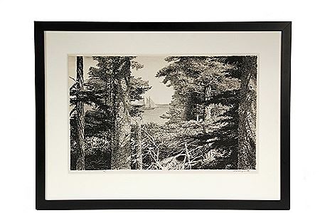 `Lumber Schooner`, Port Clyde, ME, February 1958. Schooner Passing Pines