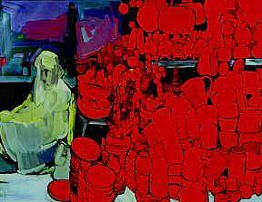 Gray Figure and Red Forms