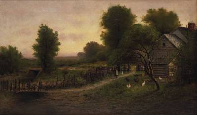 Farm Scene with a Figure and Chickens