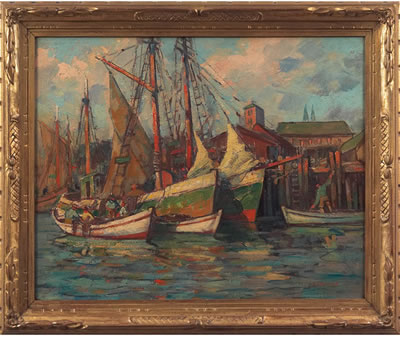 Sample artwork by Stephan Chizmarik (1898 - 1962), known for marine, genre, figures and city scene painting - View similar artists and auction records