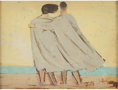 "Two Figures on a Windswept Beach"