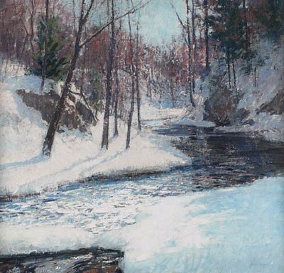 Trout Stream in Winter by John Sharman - Auction record, sale price, and art valuation. Compare with similar artists and explore comparable artworks.