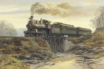 Train on a Wooden Bridge