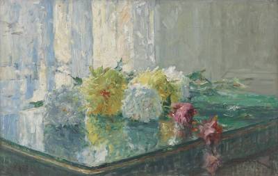 Flowers on a Glasstop Table by Henri Farre - Auction record, sale price, and art valuation. Compare with similar artists and explore comparable artworks.