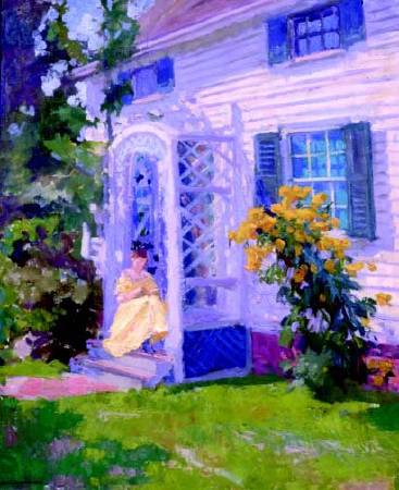 Reading in the Pergola by Alice Mary (Beach) Winter - Auction record, sale price, and art valuation. Compare with similar artists and explore comparable artworks.