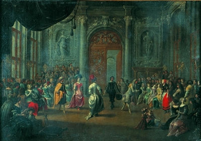 SCENE DE BAL DANS UN INTERIEUR AVEC UN SULTAN ENTRANT DANS LA DANSE