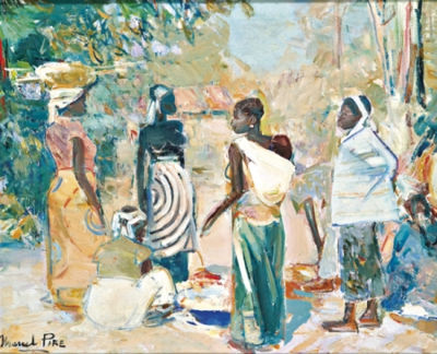 ÉCOLE BELGE SCÈNE DE MARCHÉ CONGOLAIS