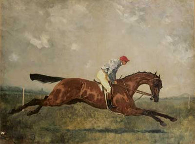 CHEVAL DE COURSE ET JOCKEY PORTANT SANS DOUTE LES COULEURS CHÉDEVILLE