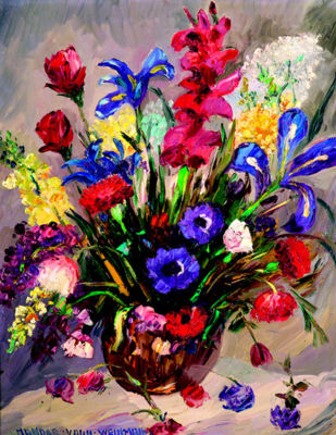 Bouquet d'iris, glieuls et fleurs des champs