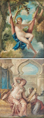 Femme nue se balançant; scène de harem