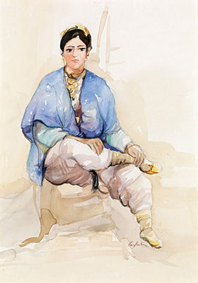 Sample artwork by Victor Sarfati (1931 - 2015), known for portrait, figure, oriental genre paintings - View similar artists and auction records