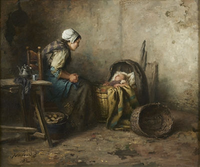 Sample artwork by Johannes Weiland (1856 - 1909), known for genre, interior, figural - View similar artists and auction records
