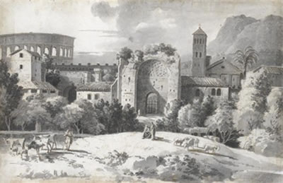 Vue présumée du Colisée et de la campagne romaine