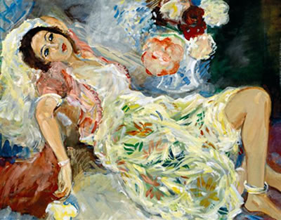 FEMME ALLONGÉE AU BOUQUET DE FLEURS by Oscar Spielmann - Auction record, sale price, and art valuation. Compare with similar artists and explore comparable artworks.