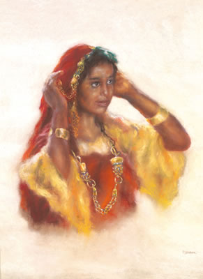 Jeune beauté au voile rouge