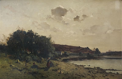 ENFANTS AU REPOS DEVANT UN PAYSAGE DE RIVIÈRE
