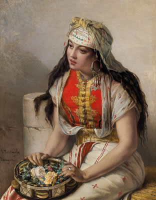 JEUNE MAROCAINE AUX ROSES