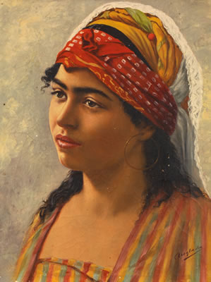 ORIENTALE AU FOULARD ROUGE