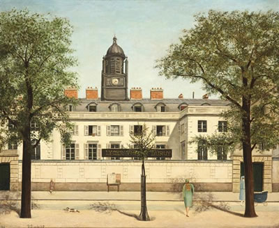 Sample artwork by René Rimbert (1896 - 1991), known for folk art painting of town scenes, landscape, marine, houses, buildings, drawing - View similar artists and auction records