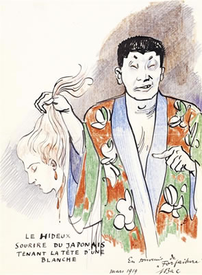 LE HIDEUX SOURIRE DU JAPONAIS TENANT LA TÊTE D'UNE BLANCHE