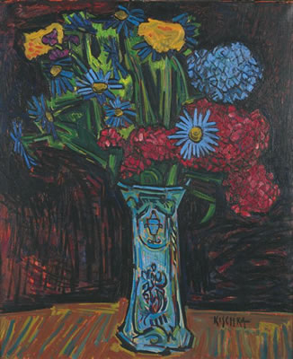 Vase ancien aux fleurs fraîches