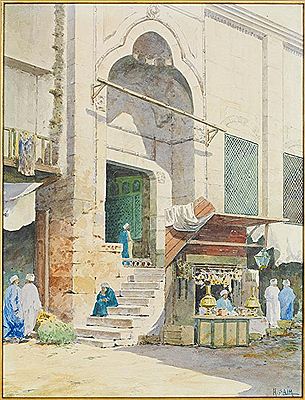 MARCHANDS ET PROMENEURS DEVANT LA MOSQUÉE