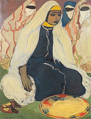 FEMME DEVANT UN PLAT DE COUSCOUS