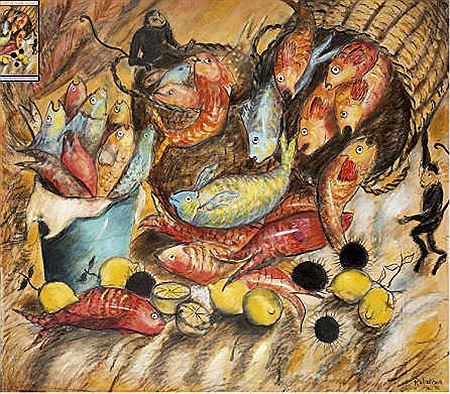 Nature morte aux singes et poissons, 1996